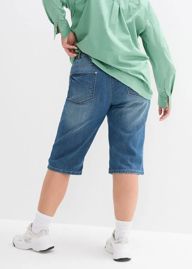 ELASTIC WHITE DENIM SHORTS WITH ROLLEDUP HEM
