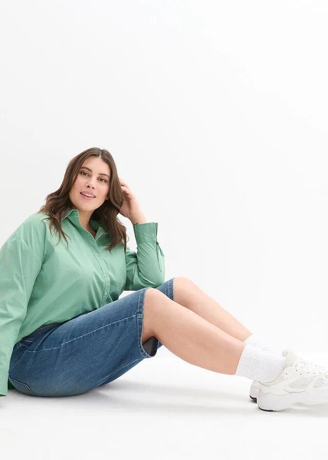 ELASTIC WHITE DENIM SHORTS WITH ROLLEDUP HEM