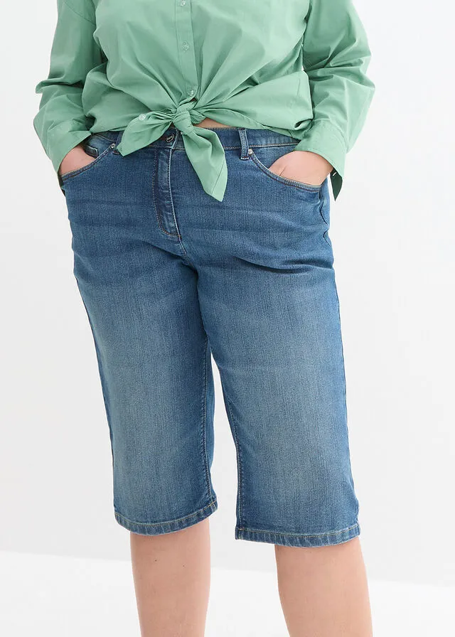 ELASTIC WHITE DENIM SHORTS WITH ROLLEDUP HEM