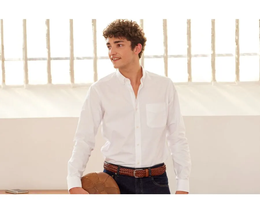 EVHAN BUTTON DOWN COLLAR WHITE SHIRT  100% COTTON