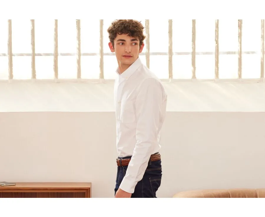 EVHAN BUTTON DOWN COLLAR WHITE SHIRT  100% COTTON
