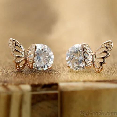 Exquisite Elegant Winky Zircon Hollow Golden Butterfly Earrings Store
