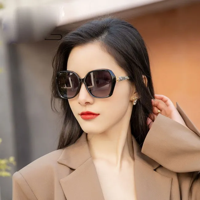 Fashion Polarized Large Frame Diamond Metal Legs Gradient UV Protection Oversize Women's Sunglasses