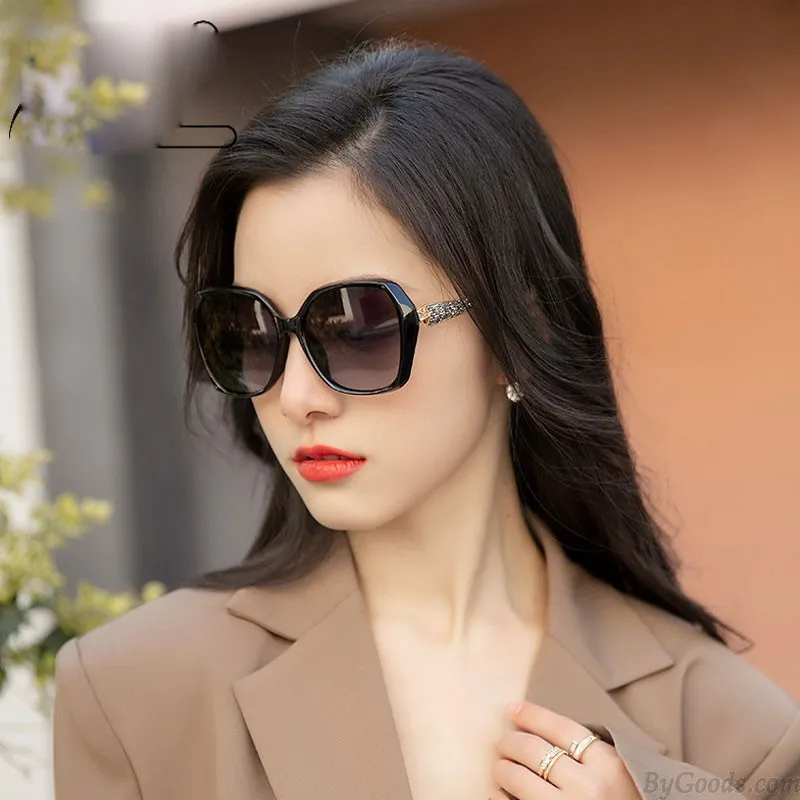 Fashion Polarized Large Frame Diamond Metal Legs Gradient UV Protection Oversize Women's Sunglasses