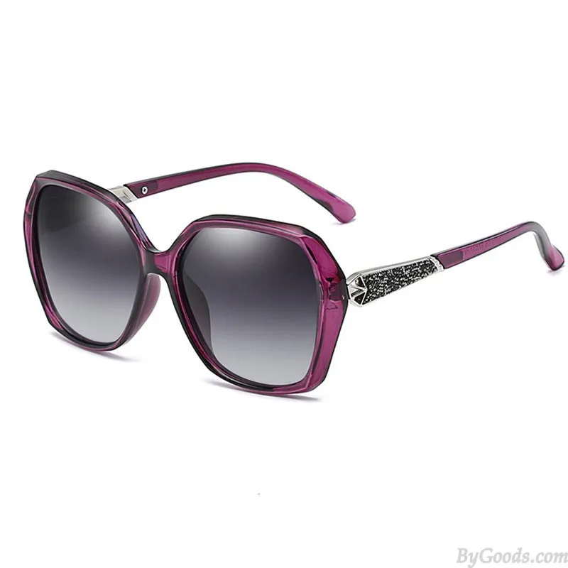 Fashion Polarized Large Frame Diamond Metal Legs Gradient UV Protection Oversize Women's Sunglasses