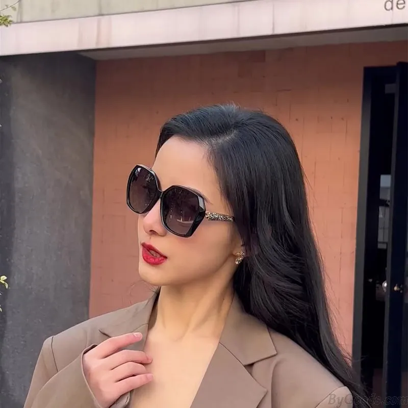 Fashion Polarized Large Frame Diamond Metal Legs Gradient UV Protection Oversize Women's Sunglasses