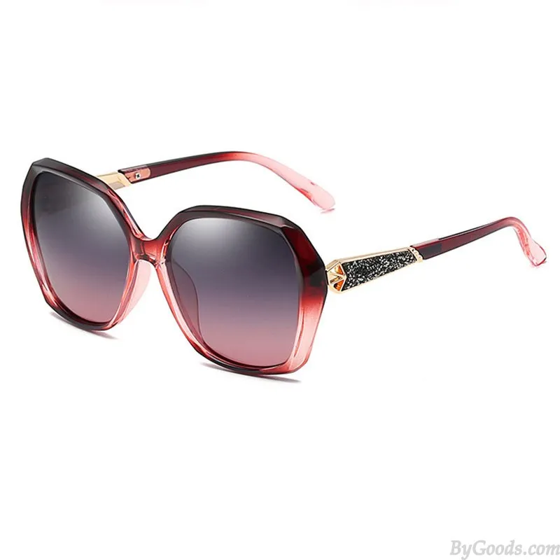 Fashion Polarized Large Frame Diamond Metal Legs Gradient UV Protection Oversize Women's Sunglasses