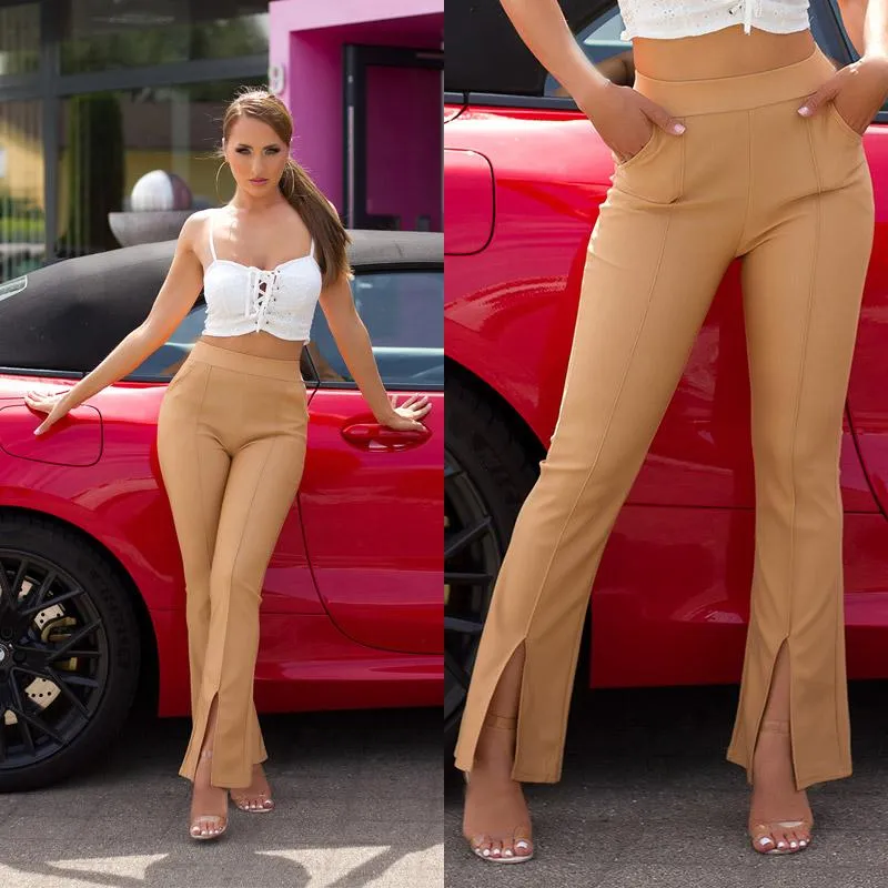 Fashionable beige bootcut pants