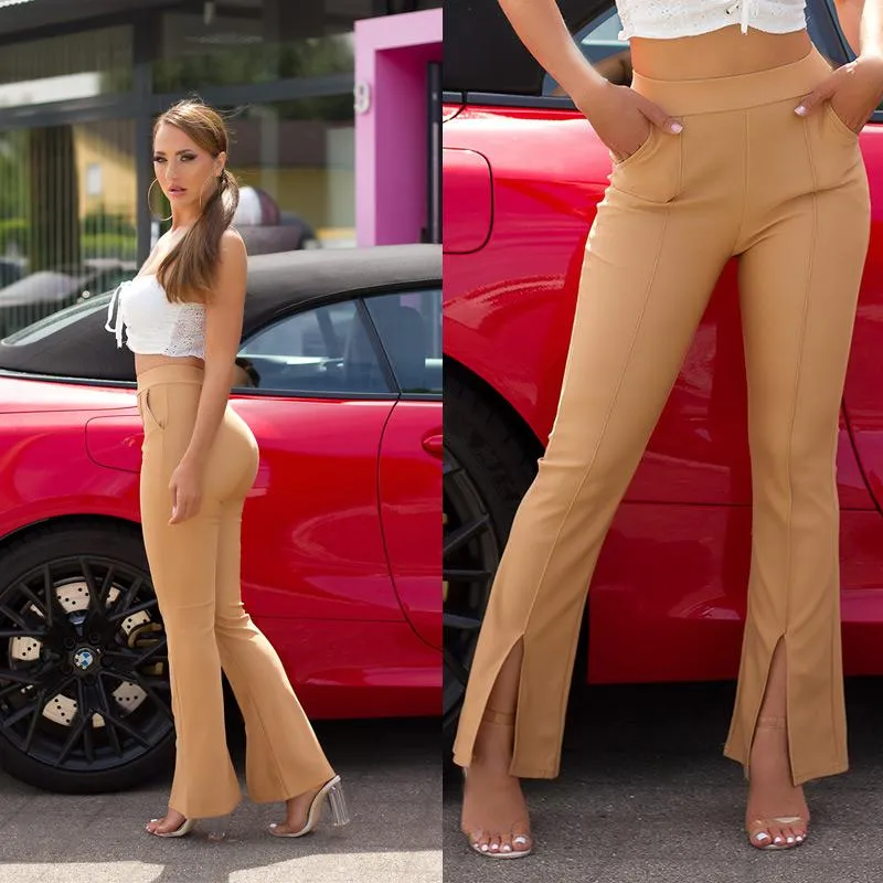 Fashionable beige bootcut pants