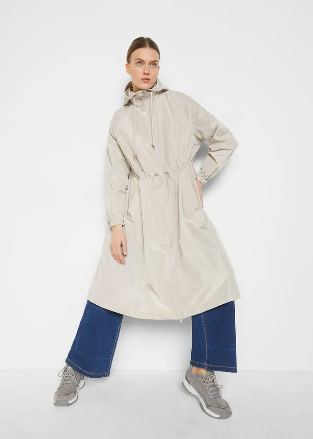 Functional oversized coat, wide stone grey waterproof