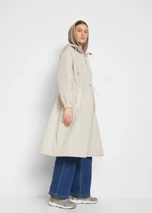 Functional oversized coat, wide stone grey waterproof