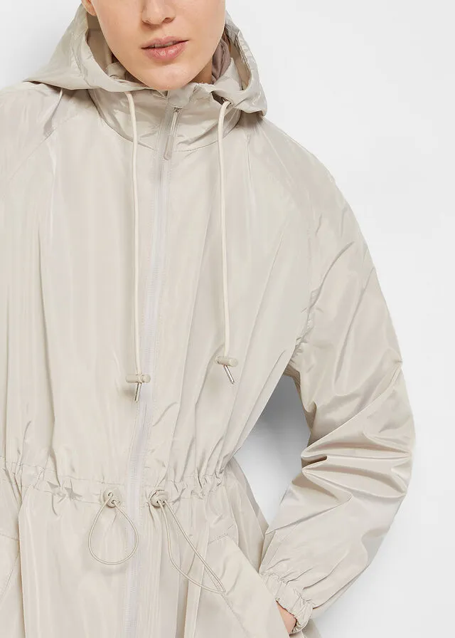 Functional oversized coat, wide stone grey waterproof