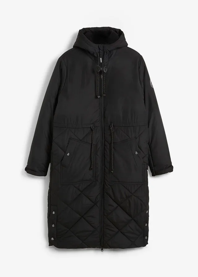 Functional quilted coat with reflective details Black