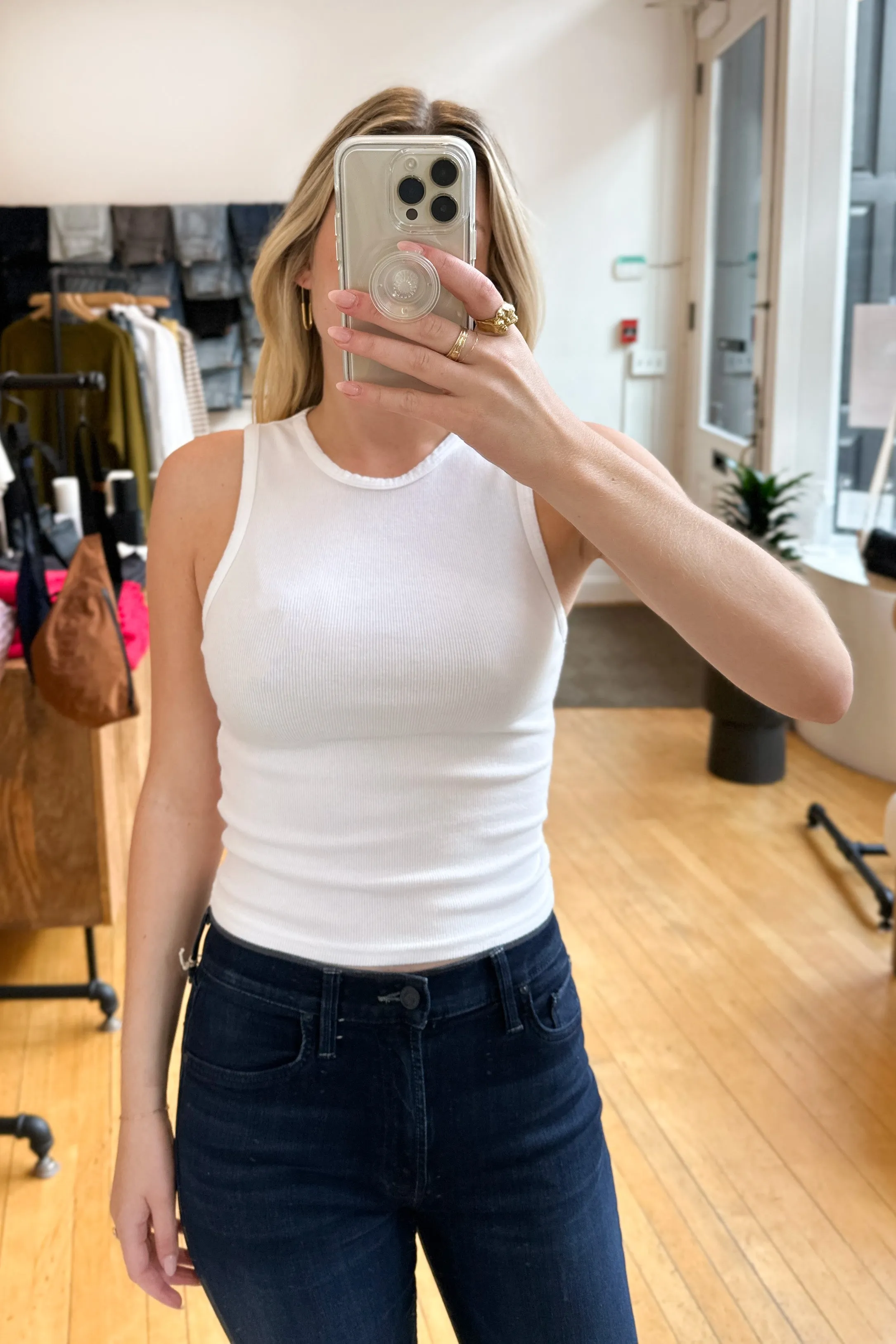 Gigi Cropped Rib Tank White.