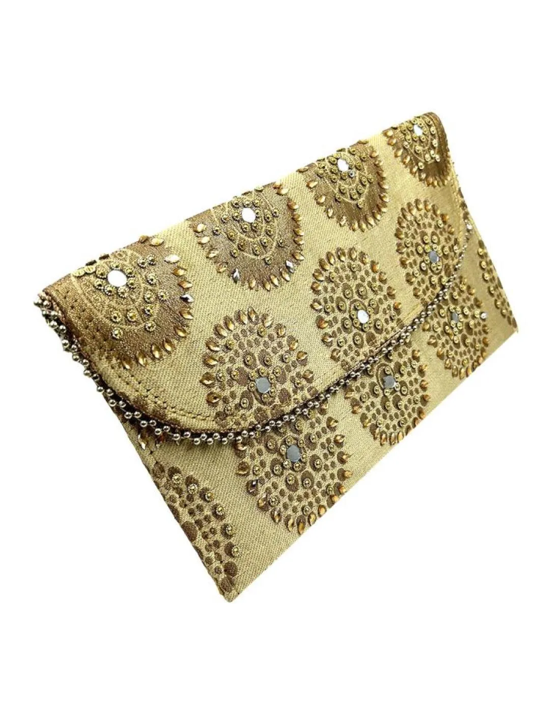 gold evening party and wedding clutch bags with beautiful decoration