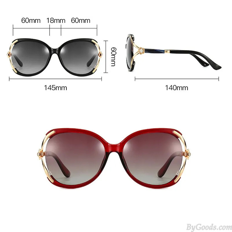 Gradient Polarized Large Frame Diamond Metal Sunnies For Shopping Driving UV Protection Oversize Women's Sunglasses
