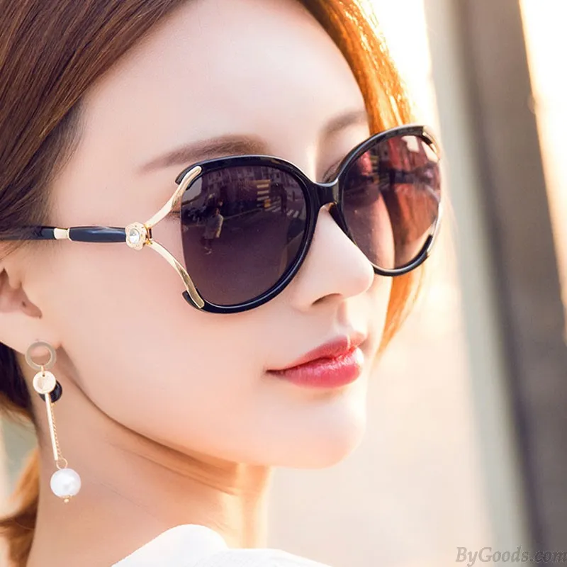 Gradient Polarized Large Frame Diamond Metal Sunnies For Shopping Driving UV Protection Oversize Women's Sunglasses