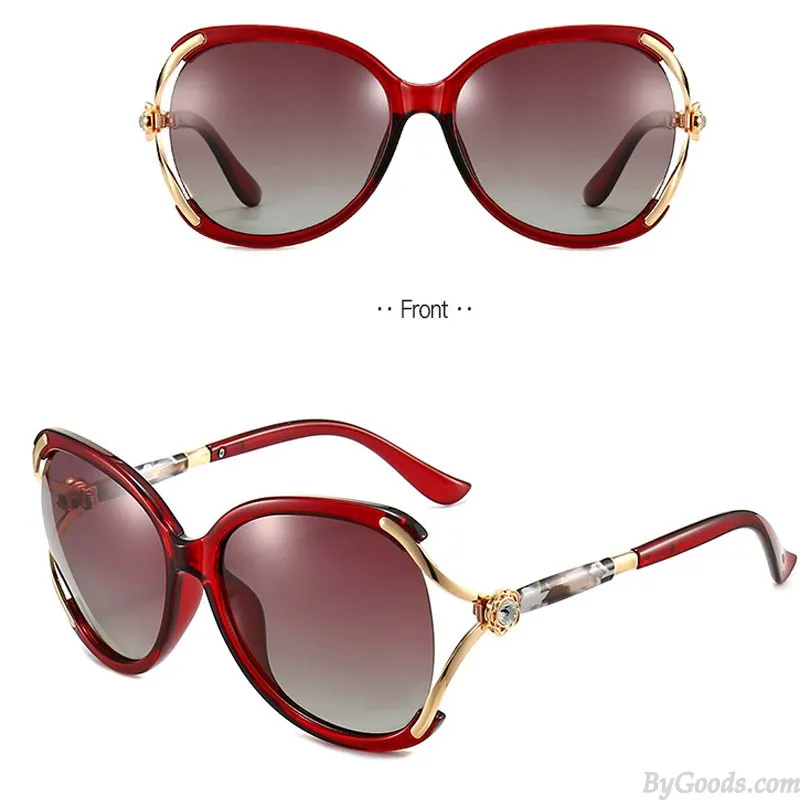 Gradient Polarized Large Frame Diamond Metal Sunnies For Shopping Driving UV Protection Oversize Women's Sunglasses