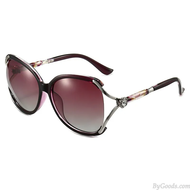 Gradient Polarized Large Frame Diamond Metal Sunnies For Shopping Driving UV Protection Oversize Women's Sunglasses