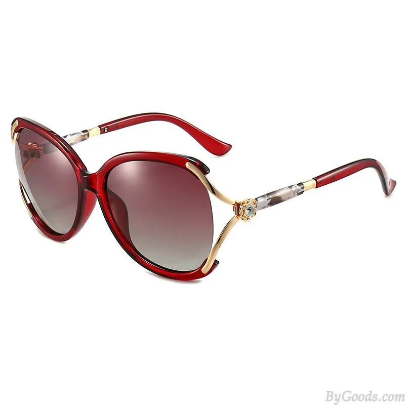 Gradient Polarized Large Frame Diamond Metal Sunnies For Shopping Driving UV Protection Oversize Women's Sunglasses