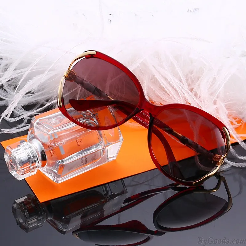 Gradient Polarized Large Frame Diamond Metal Sunnies For Shopping Driving UV Protection Oversize Women's Sunglasses