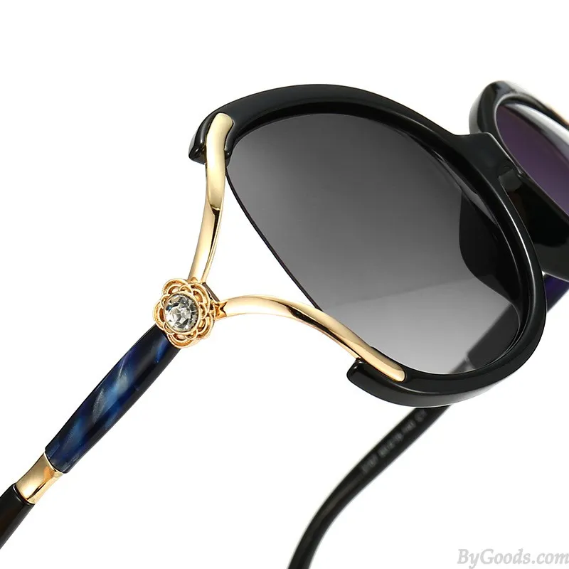 Gradient Polarized Large Frame Diamond Metal Sunnies For Shopping Driving UV Protection Oversize Women's Sunglasses
