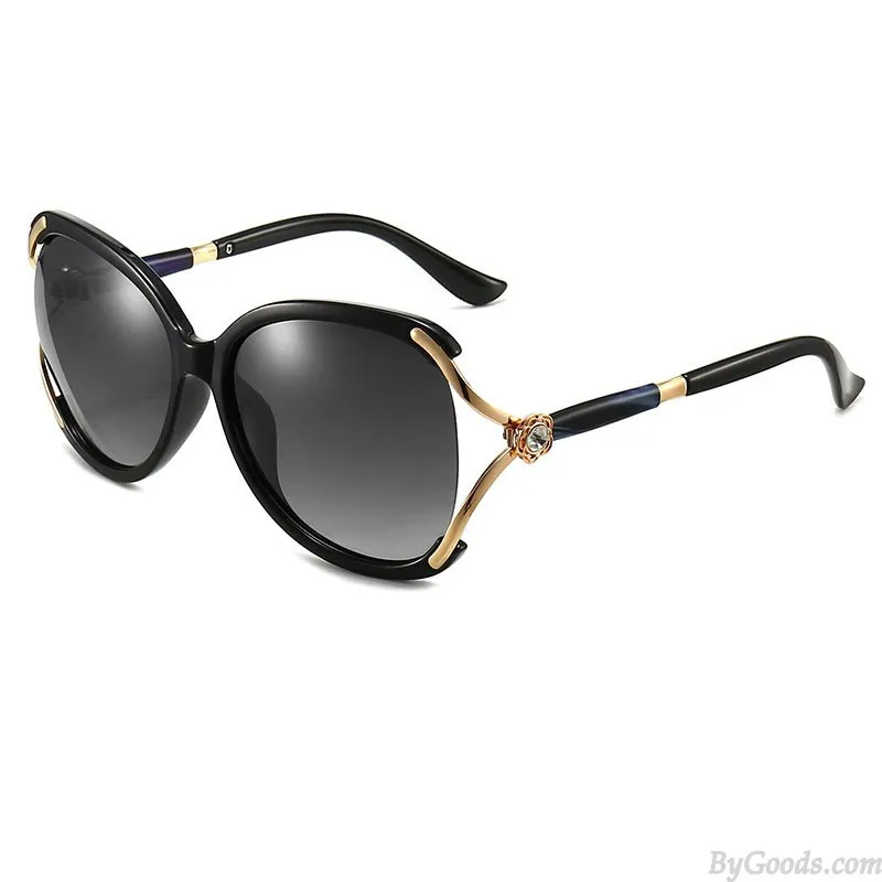 Gradient Polarized Large Frame Diamond Metal Sunnies For Shopping Driving UV Protection Oversize Women's Sunglasses