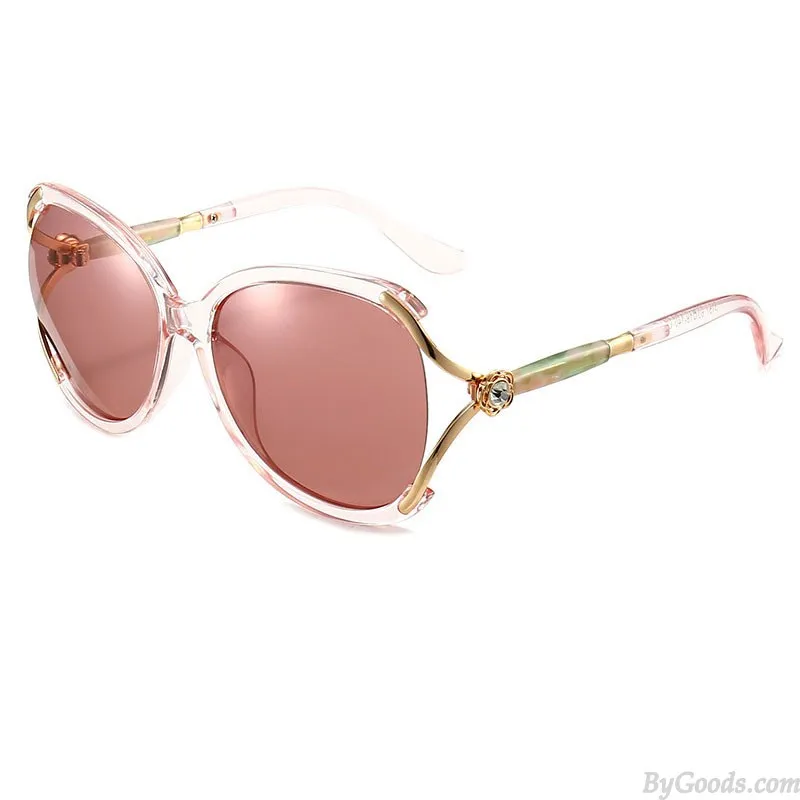 Gradient Polarized Large Frame Diamond Metal Sunnies For Shopping Driving UV Protection Oversize Women's Sunglasses