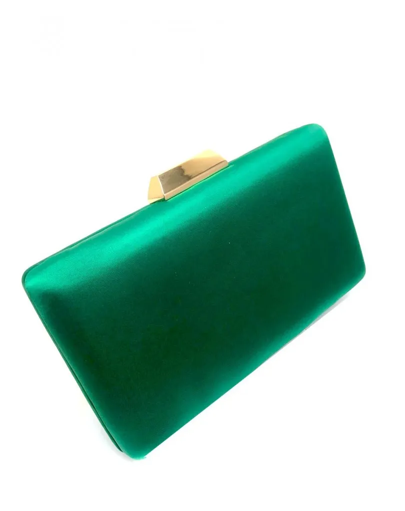 Green party bags in suede with leaf closure.