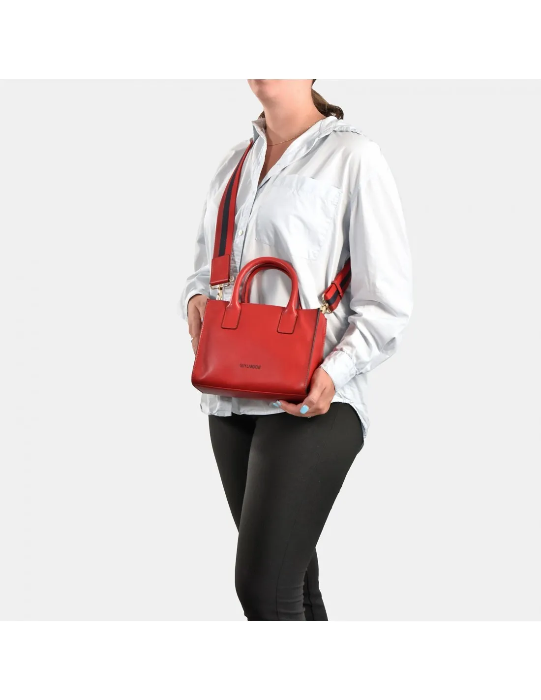 GUY LAROCHE Bolso de mano cuadrado de piel con dos bandoleras para mujer