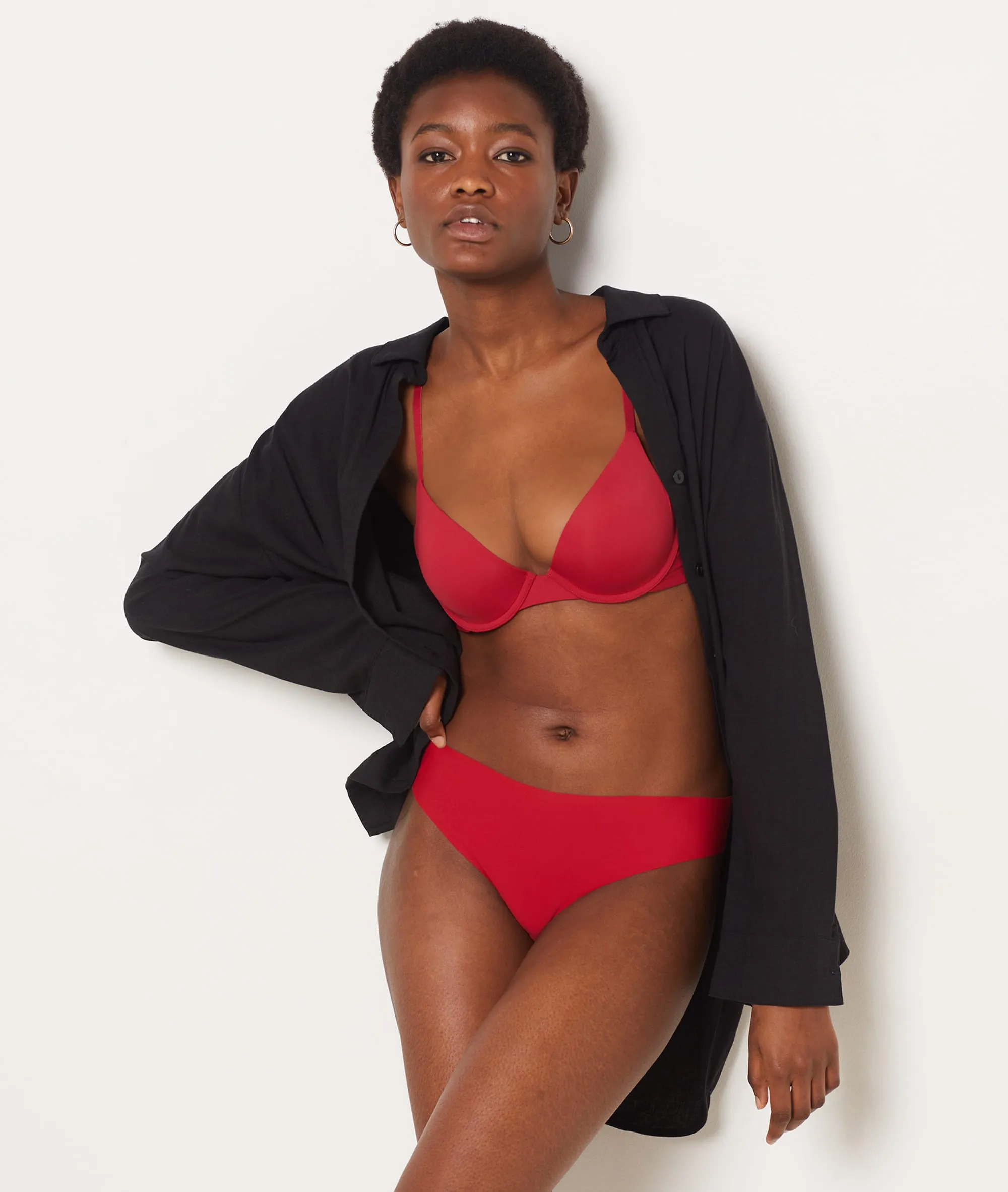 HIGH WAIST MICROFIBER THONG PURE FIT WE CARE ROUGE  ETAM
