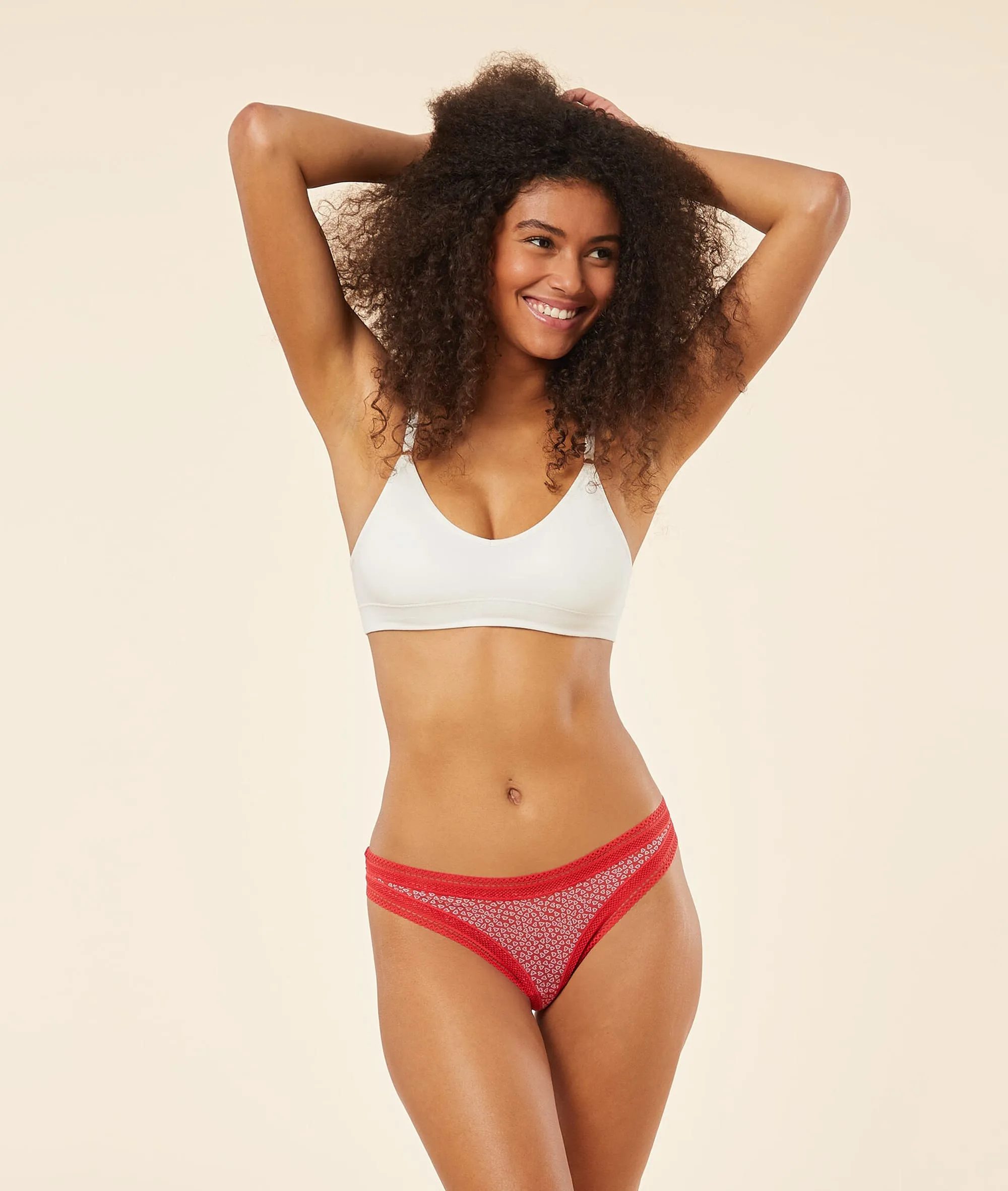 HIGHWAISTED MICROFIBER AND LACE THONG  CAPRICE ROSE BY ETAM