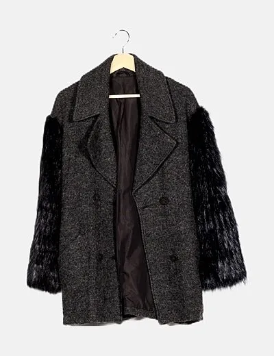 Hoss Intropia Grey Fur Sleeve Coat