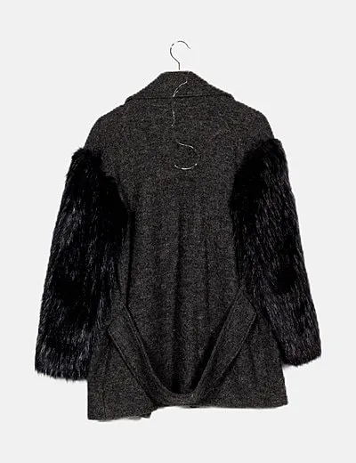 Hoss Intropia Grey Fur Sleeve Coat