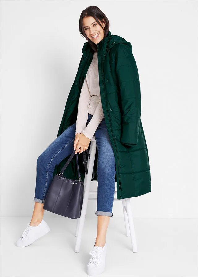 Intense Green Padded Hooded Removable Hooded Coat.