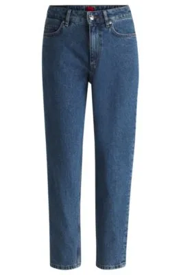 Jeans estilo mom relaxed fit en denim elástico azul muy cómodo