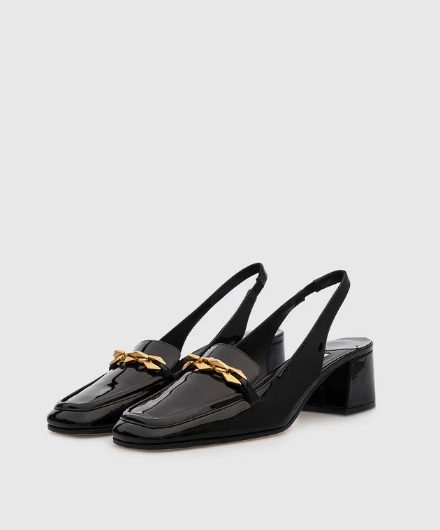 Jimmy Choo Black Patent Leather Slingbacks with Diamonds