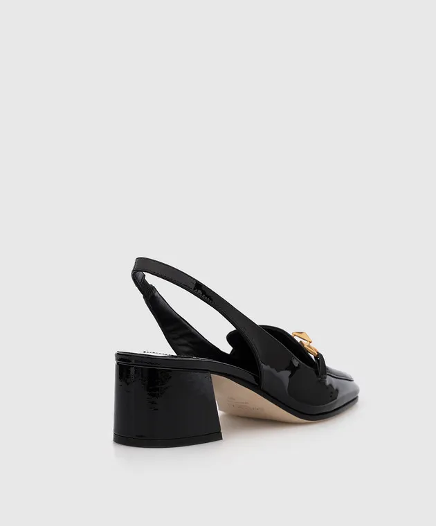 Jimmy Choo Black Patent Leather Slingbacks with Diamonds