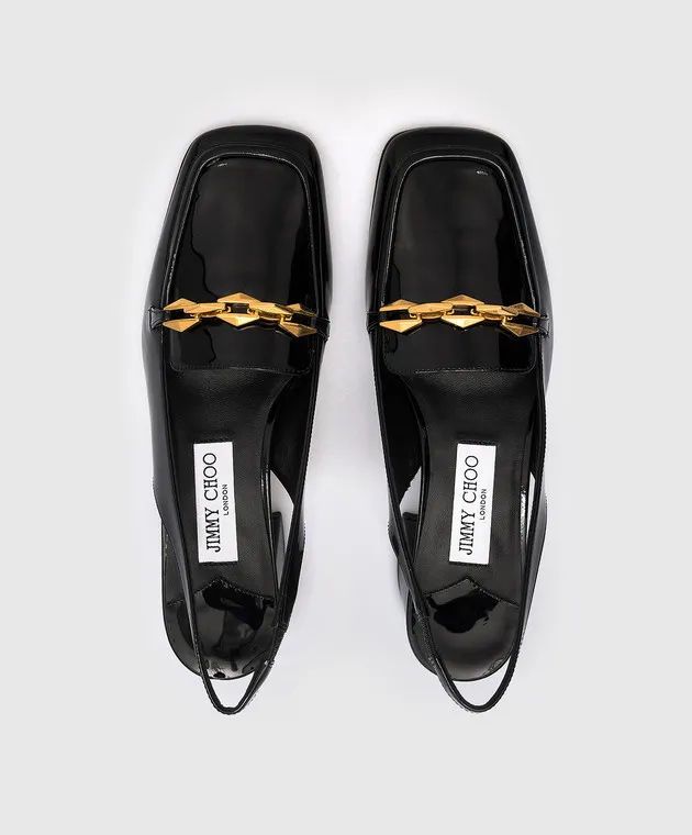 Jimmy Choo Black Patent Leather Slingbacks with Diamonds