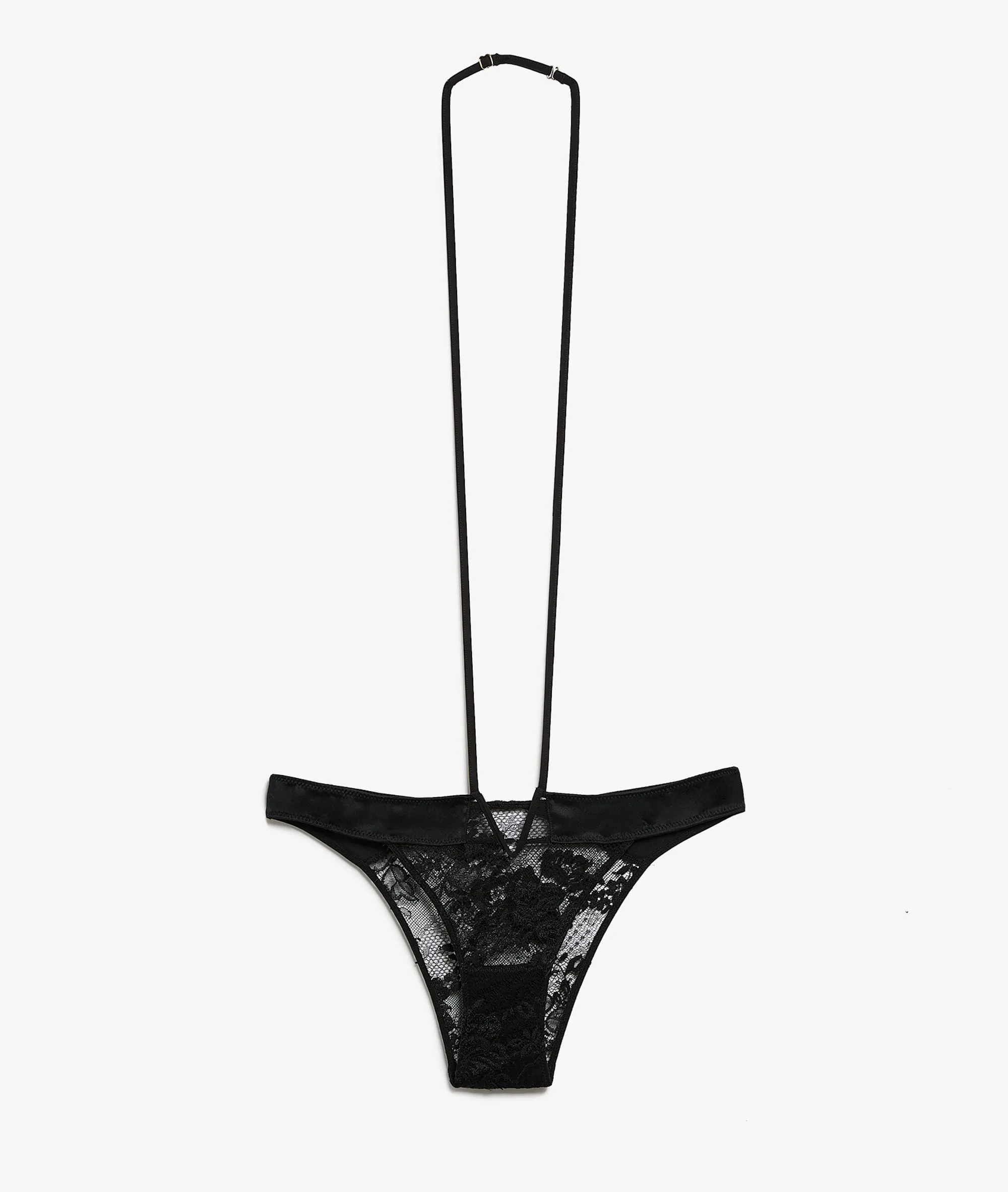 LACE THONG WITH STRAPS DENTELLE AND ME NOIR  ETAM