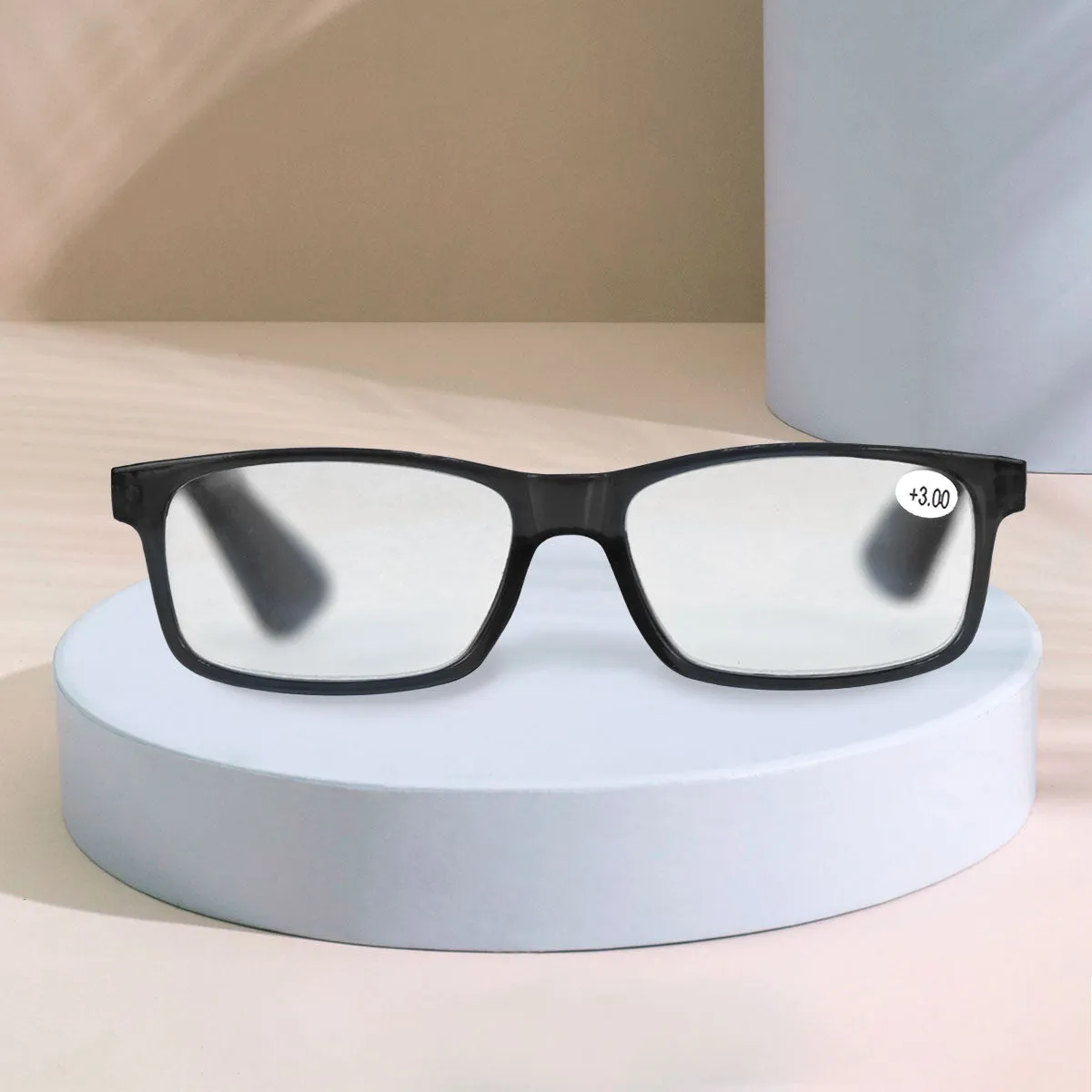 Square Coffee Frame Glasses with 3.00 Diopter Prescription, Ideal for Reading