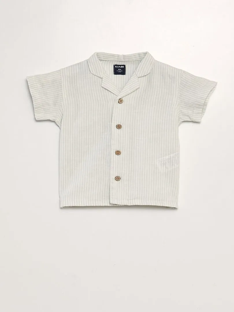 LINEN BLEND PRINTED BLOUSE  WHITE.