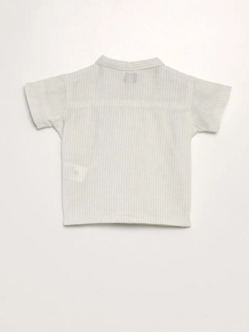 LINEN BLEND PRINTED BLOUSE  WHITE.