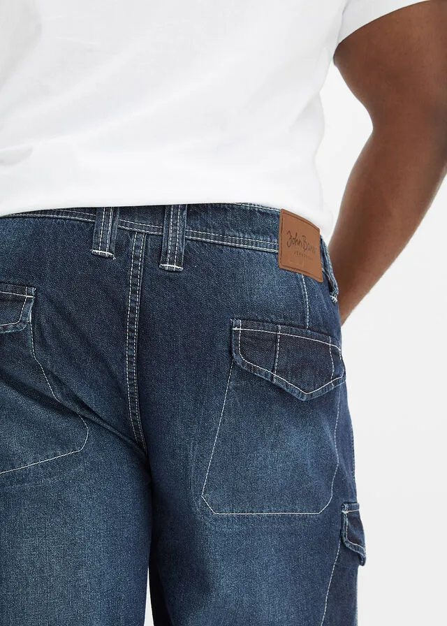 LONG DARK BLUE DENIM JEANS BERMUDA SHORTS, RELAXED FIT  ONE RESULT.