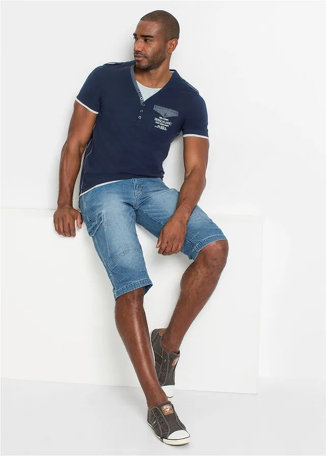 Long denim jeans shorts, loose fit medium denim jeans