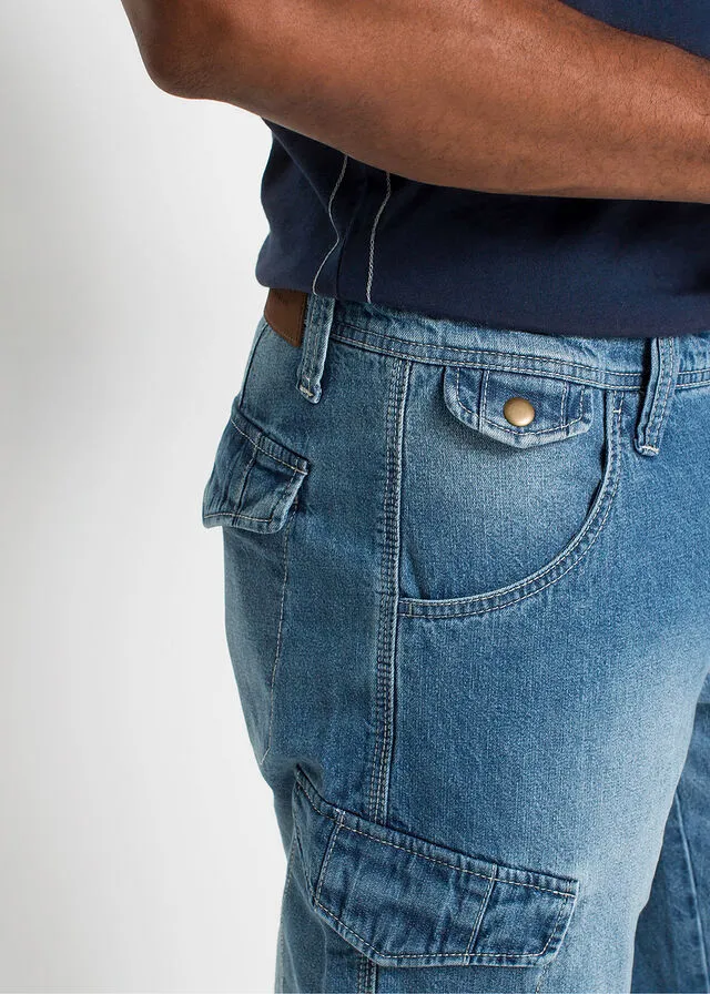 Long denim jeans shorts, loose fit medium denim jeans