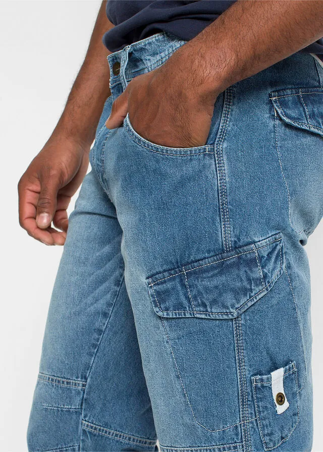 Long denim jeans shorts, loose fit medium denim jeans