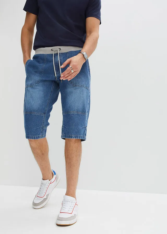 Long loose fit denim long shorts.