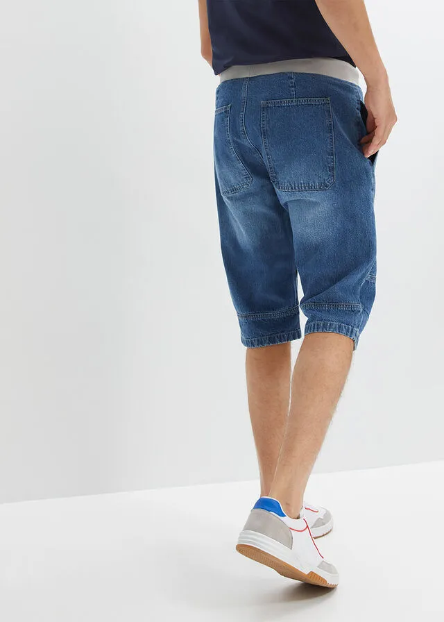 Long loose fit denim long shorts.