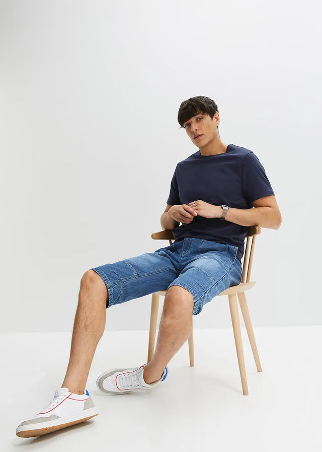 Long loose fit denim long shorts.